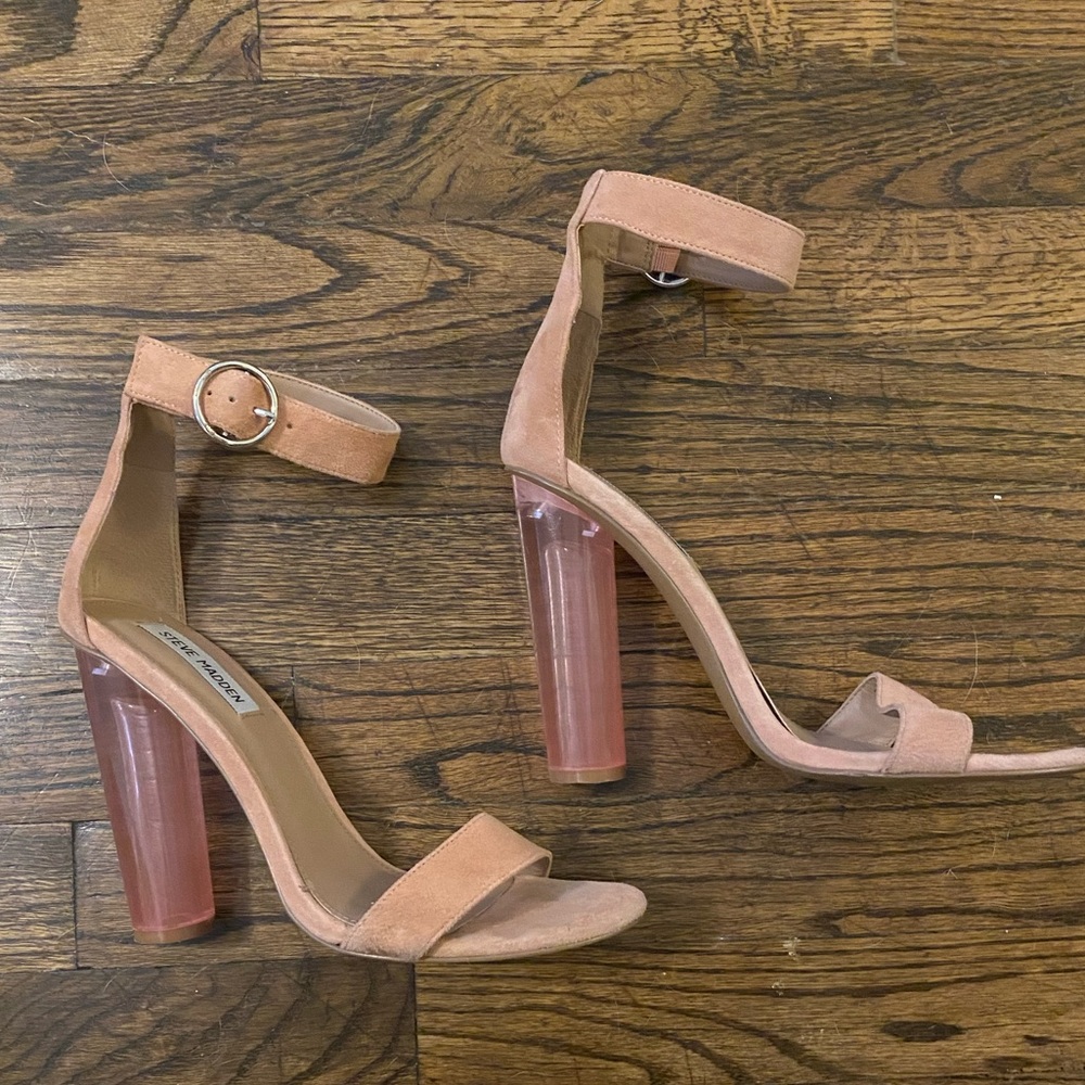 Pink Suede Steve Madden Heels w/ Clear Chunky Heel - Picture 4 of 8